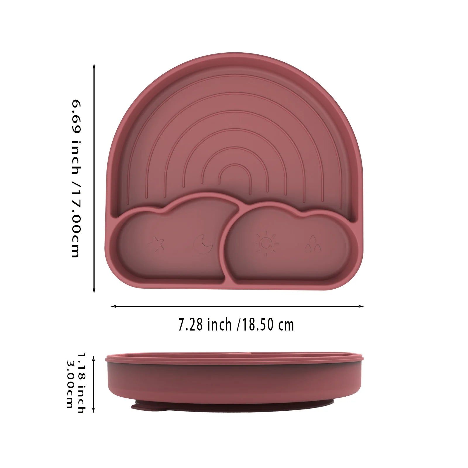 Suction Plates for Baby Silicone Plates with Suction Divided for Toddler Baby Dishes Kids Utensils Rainbow Shape