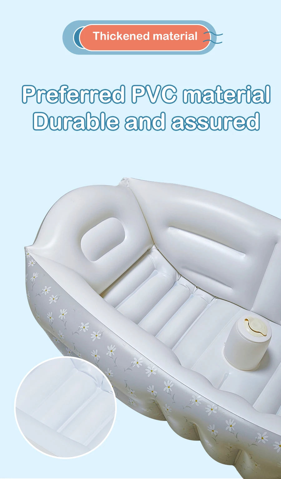 1PCS Inflatable Baby Bathtub with Air Pump Toddler Bathing Tub Chair Portable Seat with Back Support for Younger Children