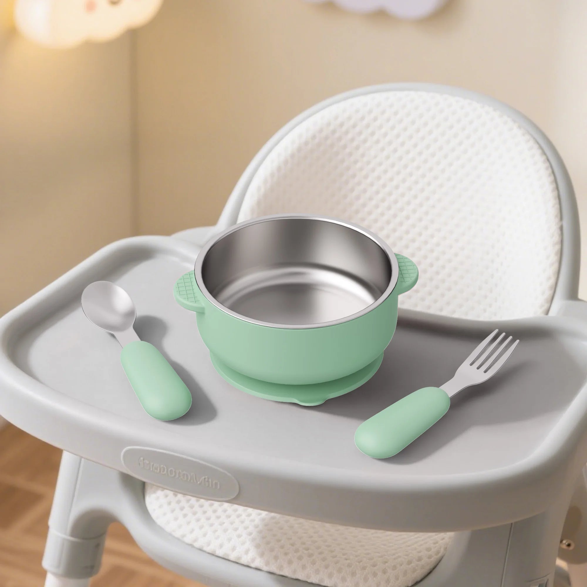 4 PCS Stainless Steel Silicone Bowl and Spoon Fork Set with Suction First Stage Self Feeding Essentials Food Bowl for 6+ Month