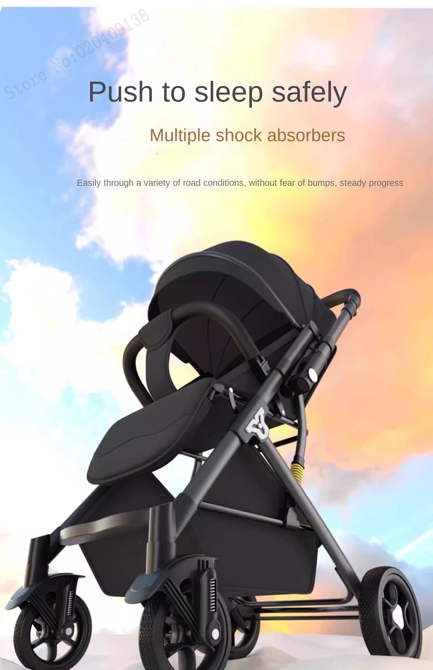 Lightweight stroller Two-way Push Trolley Stroller High Landscape Spine Protection Newborn Baby Four Wheel Stroller