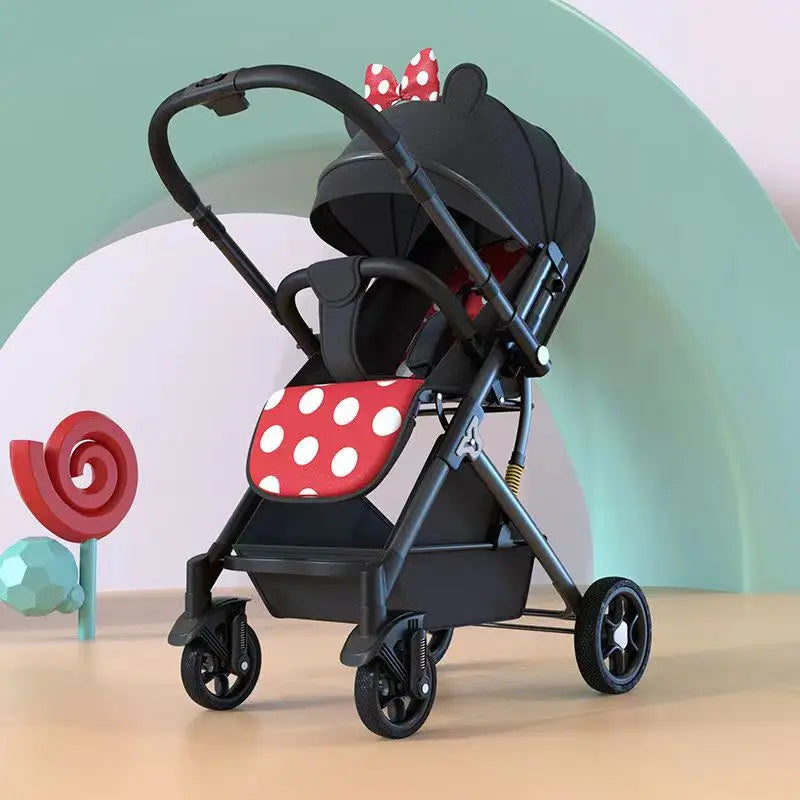Lightweight stroller Two-way Push Trolley Stroller High Landscape Spine Protection Newborn Baby Four Wheel Stroller