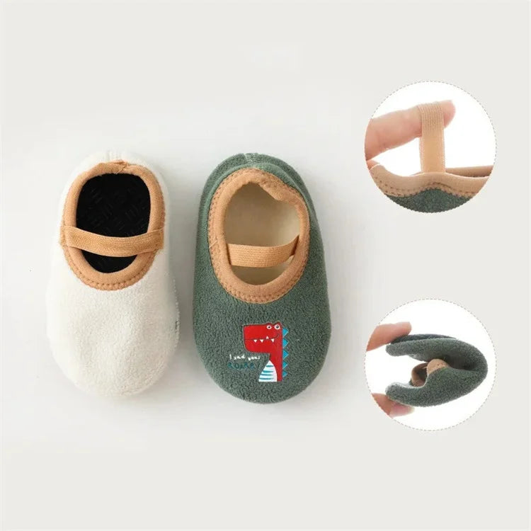 Newborn Baby Boys Girls Anti Slip Cartoon Shoes Winter Indoor Outdoor Slippers Infant Floor First Walk Shoes with Rubber Sole