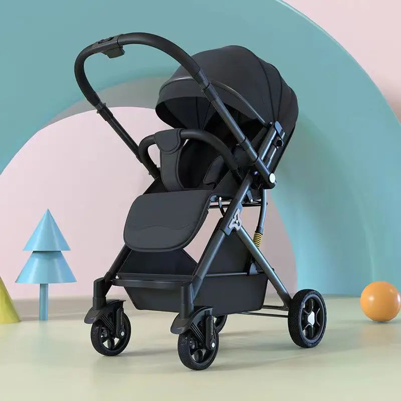 Lightweight stroller Two-way Push Trolley Stroller High Landscape Spine Protection Newborn Baby Four Wheel Stroller