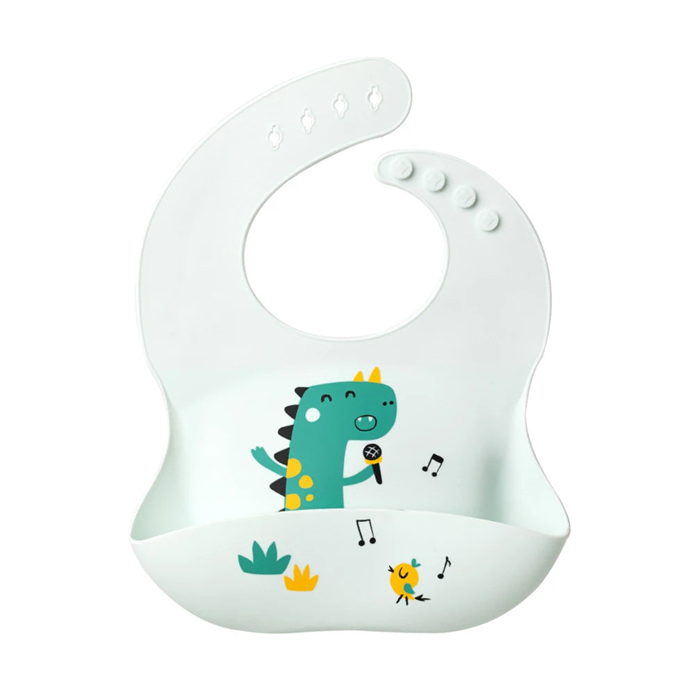 Waterproof Bibs For Kids Feeding Baby Eating Stuff Soft Silicone Babeast Cartoon Printed Adjustable Baby Tasting Feeding Bibs