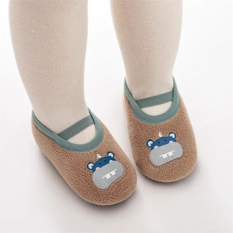 Newborn Baby Boys Girls Anti Slip Cartoon Shoes Winter Indoor Outdoor Slippers Infant Floor First Walk Shoes with Rubber Sole