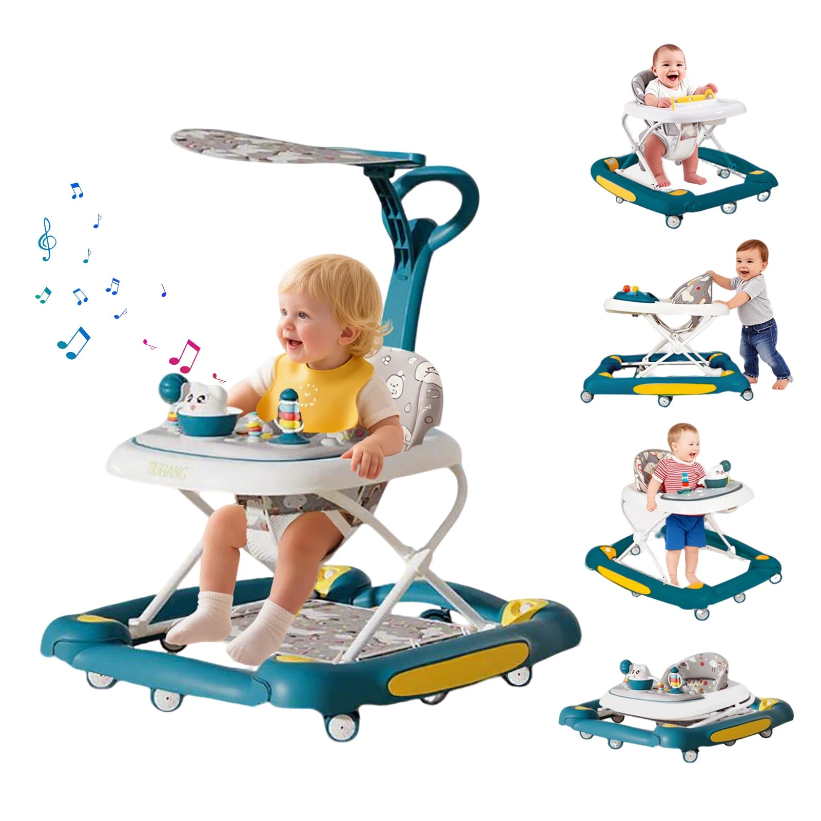Baby Multi-Functional Comfortable Walker With Awning Anti-Rollover Baby Walker Can Sit Adjust And Shake The Walker For Boy Girls