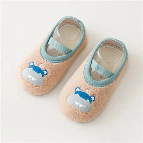 Newborn Baby Boys Girls Anti Slip Cartoon Shoes Winter Indoor Outdoor Slippers Infant Floor First Walk Shoes with Rubber Sole