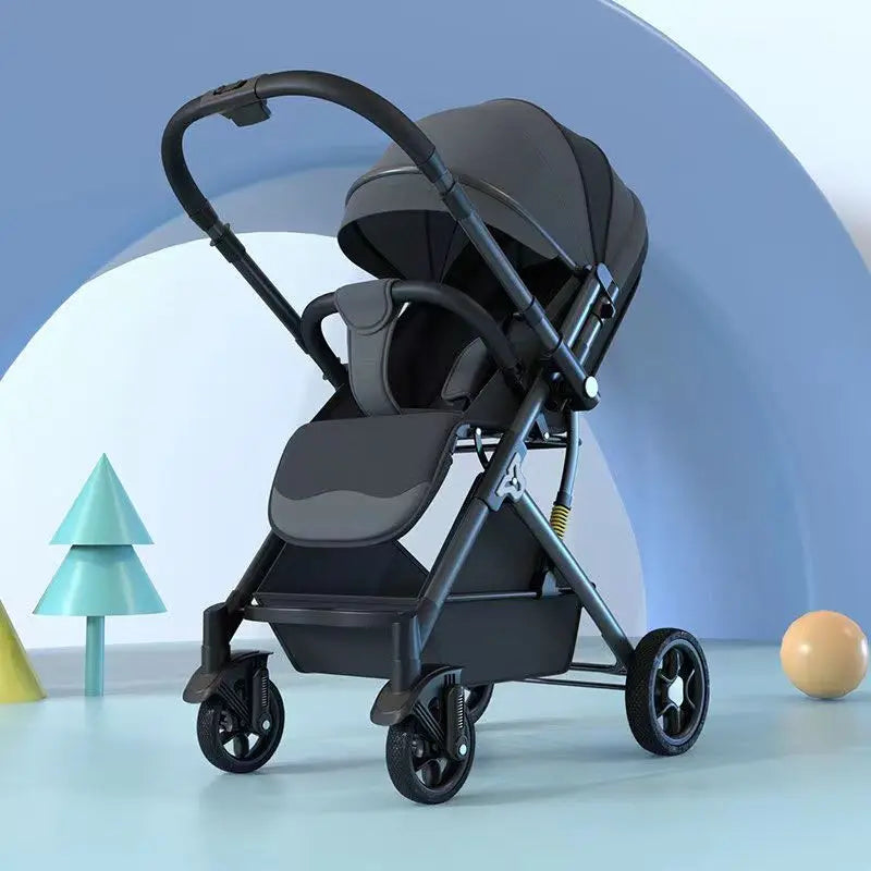 Lightweight stroller Two-way Push Trolley Stroller High Landscape Spine Protection Newborn Baby Four Wheel Stroller