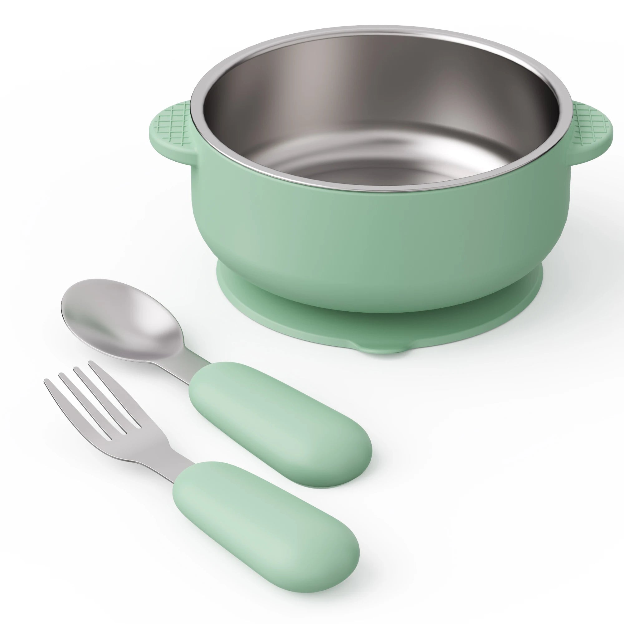 4 PCS Stainless Steel Silicone Bowl and Spoon Fork Set with Suction First Stage Self Feeding Essentials Food Bowl for 6+ Month