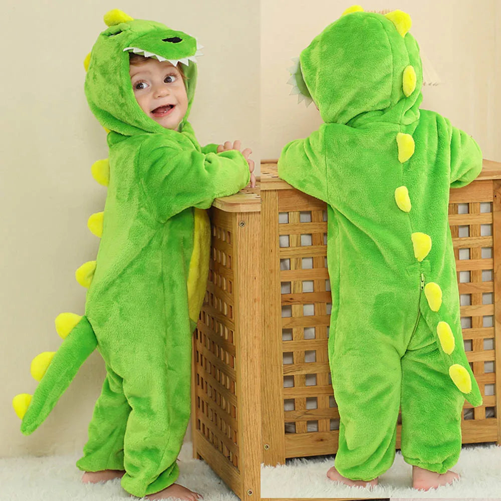 Newborn Kids Dinosaur Kigurumi Pajamas Winter Thick Baby Blanket Slppers Toddler Infant Clothes Hooded Animal Pyjamas Sleepwear
