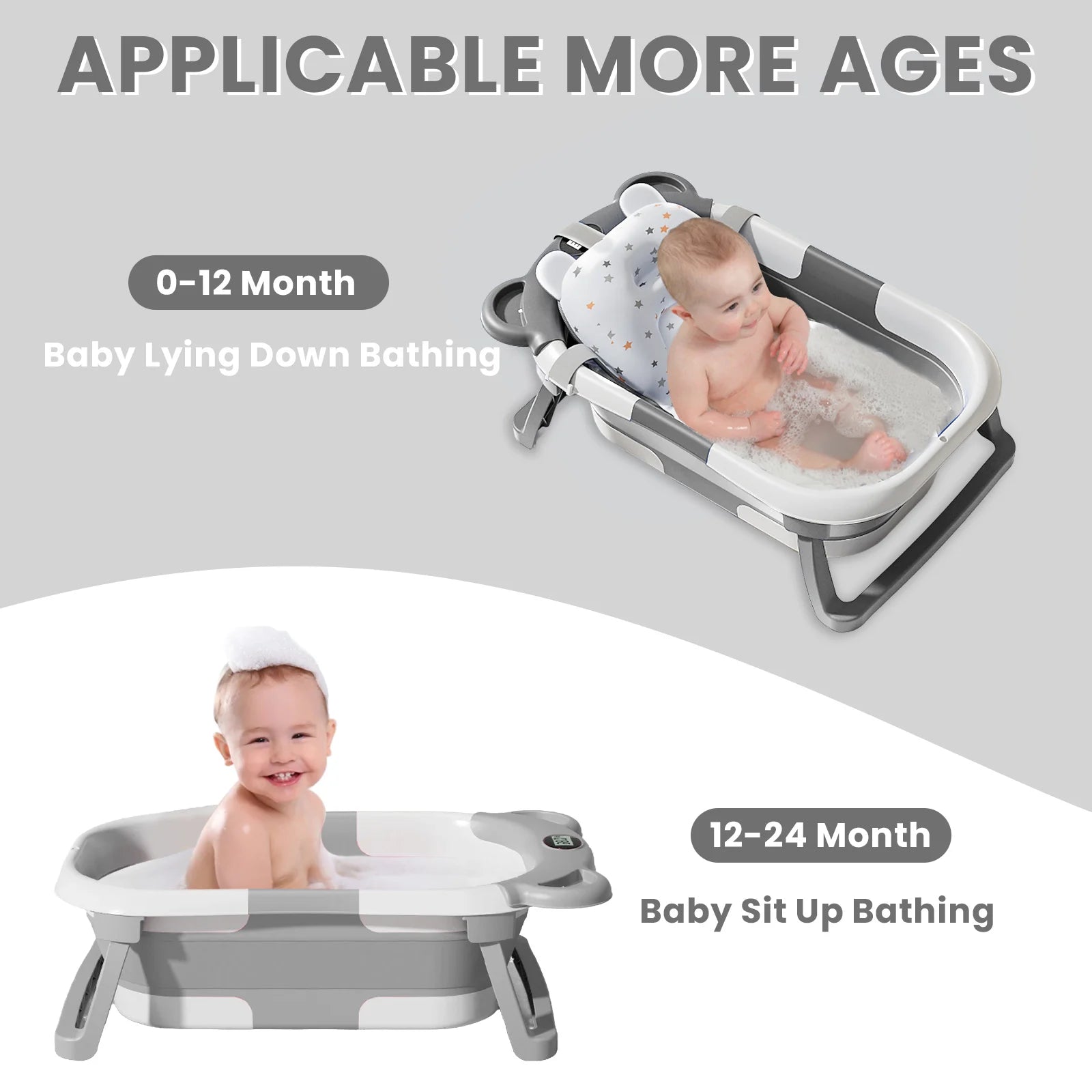 Portable Travel Bathtub, Collapsible Baby Bathtub, with Thermometer &1Soft Floating Cushion, with Drain Hole,For Baby 0-36 Month