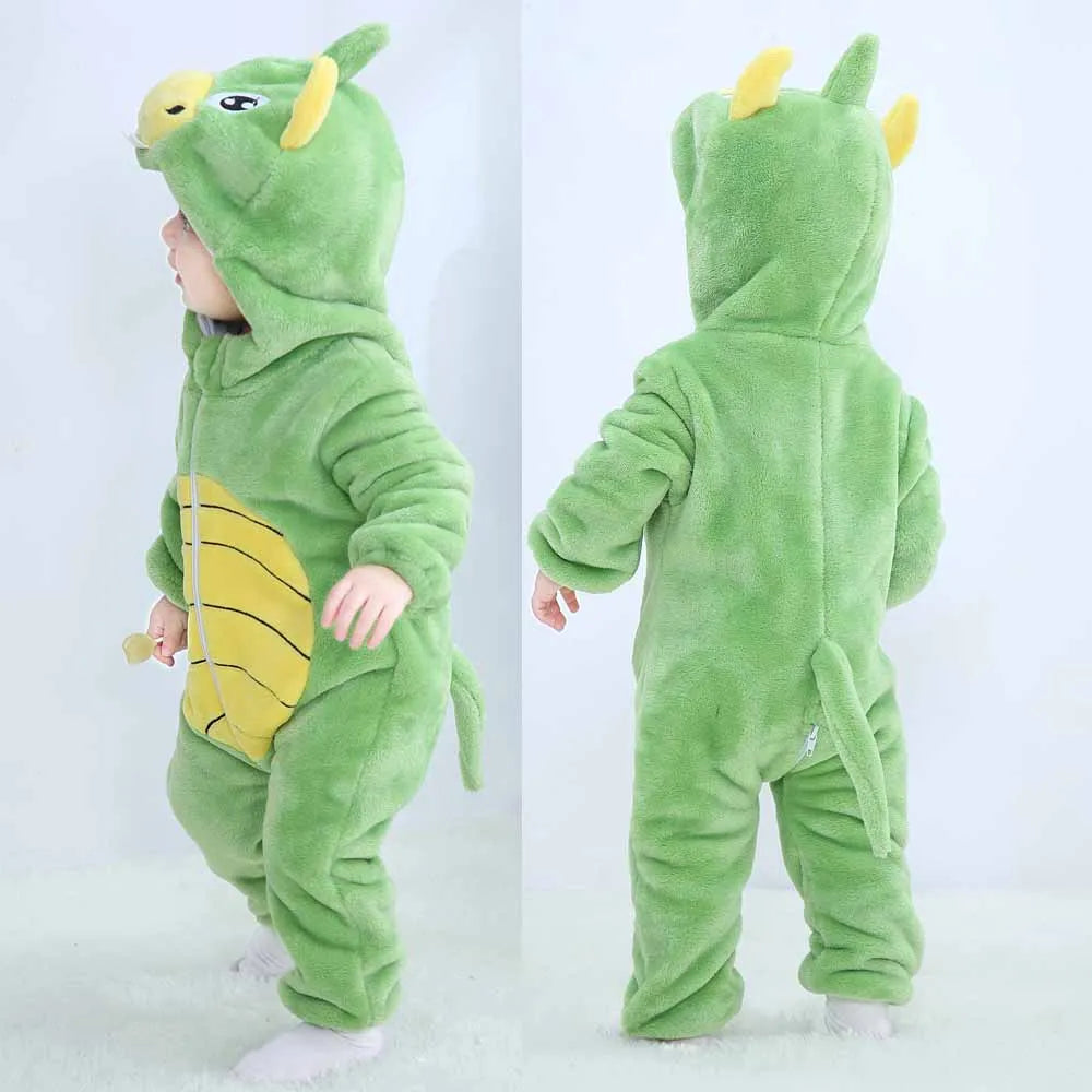 Newborn Kids Dinosaur Kigurumi Pajamas Winter Thick Baby Blanket Slppers Toddler Infant Clothes Hooded Animal Pyjamas Sleepwear