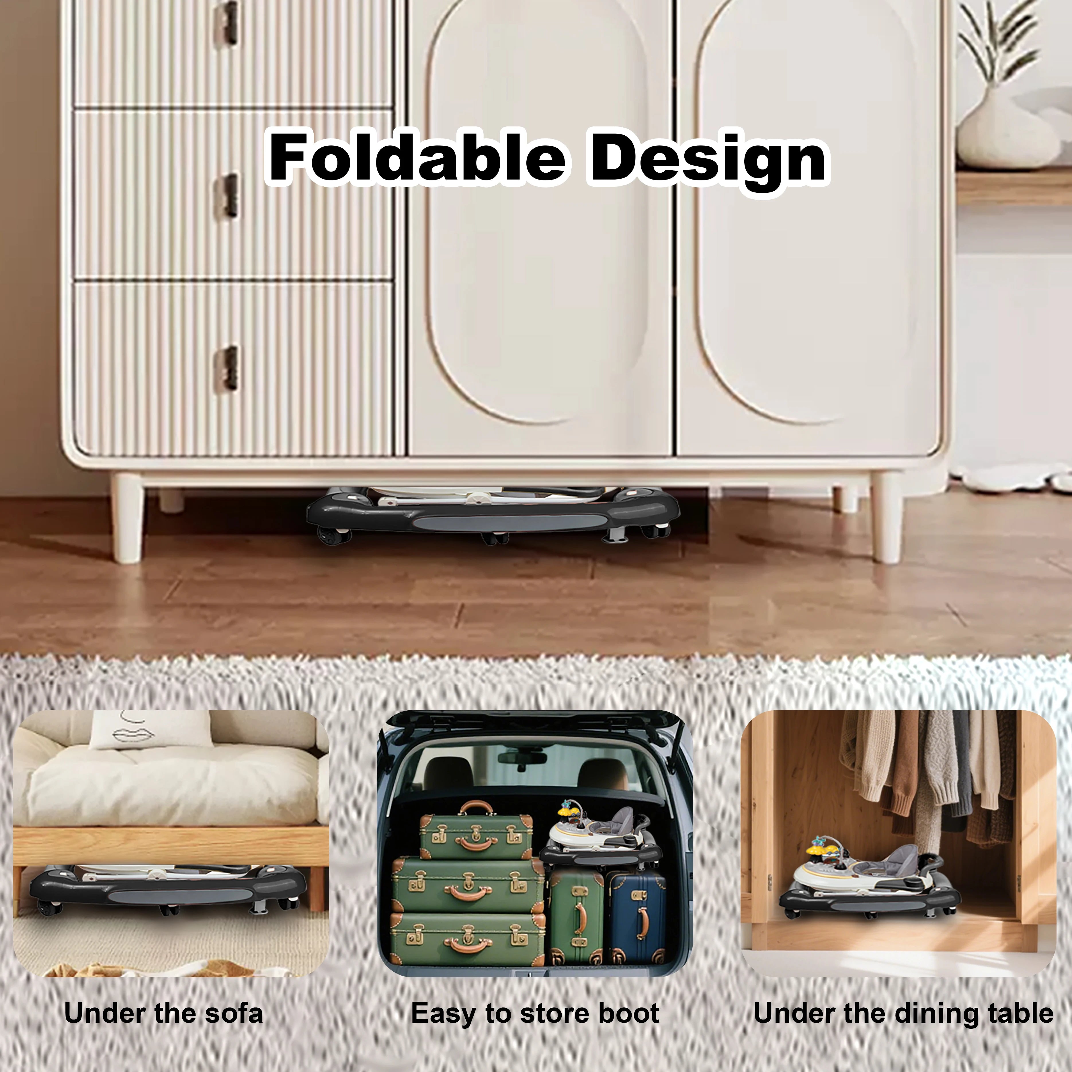 Baby Multi-Functional Comfortable Walker With Awning Anti-Rollover Baby Walker Can Sit Adjust And Shake The Walker For Boy Girls