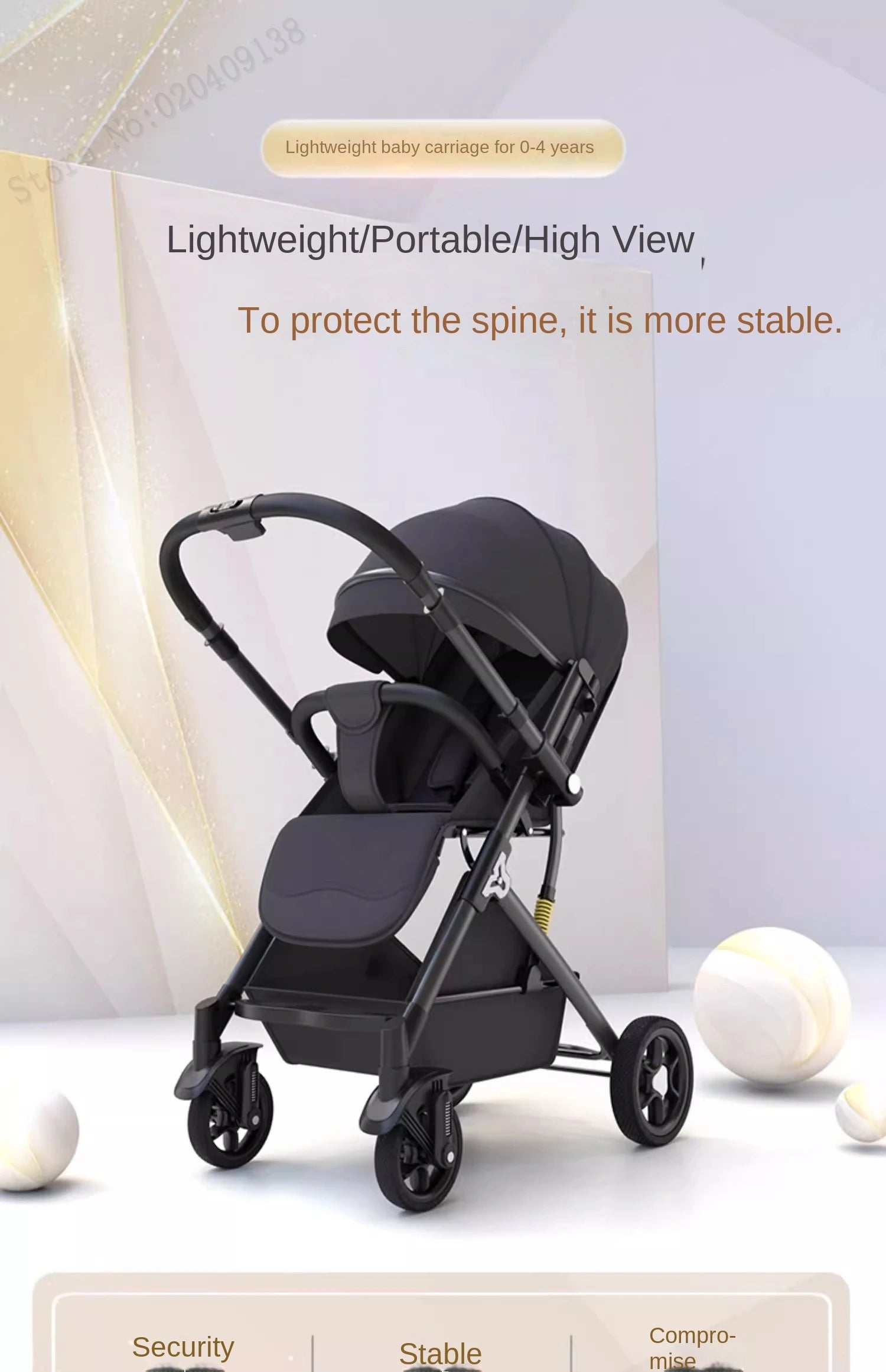 Lightweight stroller Two-way Push Trolley Stroller High Landscape Spine Protection Newborn Baby Four Wheel Stroller