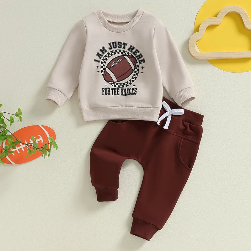 Infant Baby Boy Outfits Football Print Sweatshirt Top with Elastic Pant 2Pcs Toddler Fall Winter Clothes Set