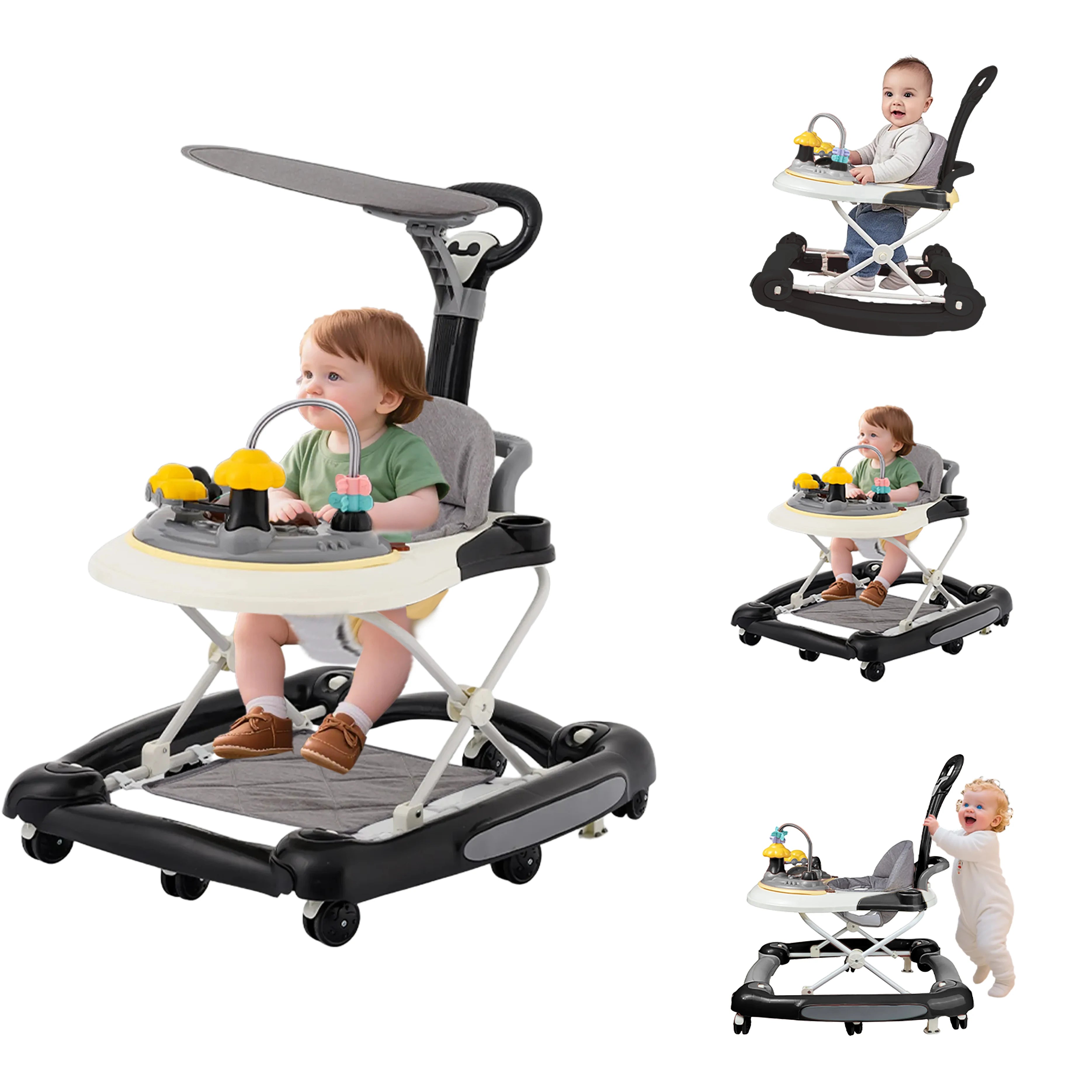 Baby Multi-Functional Comfortable Walker With Awning Anti-Rollover Baby Walker Can Sit Adjust And Shake The Walker For Boy Girls