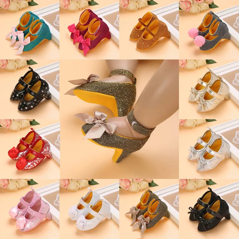 10CM/10.5CM Fashion Infant Newborn Baby Girl High Heels Shoes Princess Bow First Birthday Party Shoes Photo Props Shoes