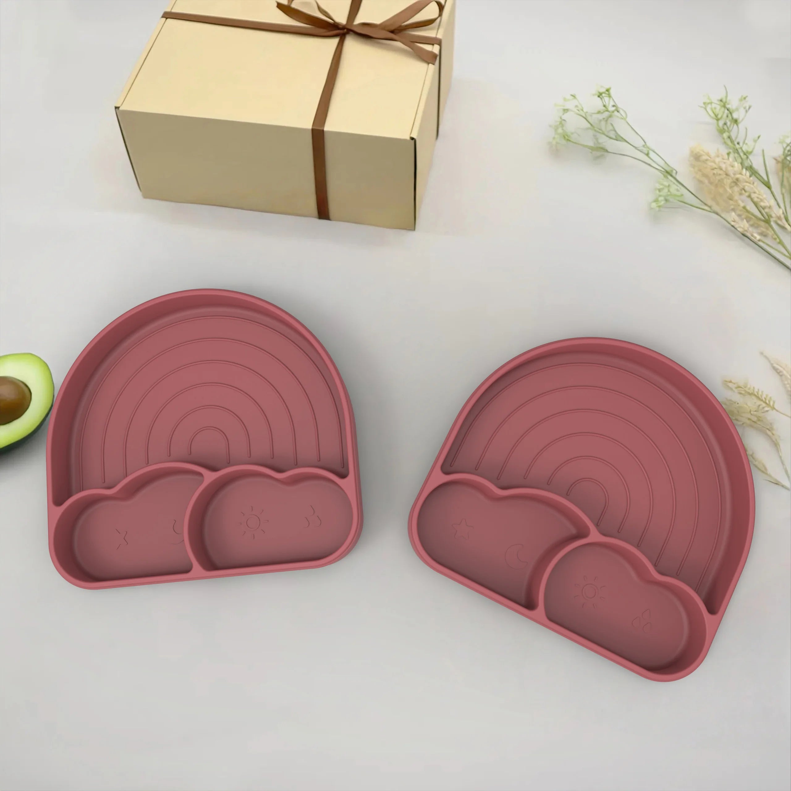 Suction Plates for Baby Silicone Plates with Suction Divided for Toddler Baby Dishes Kids Utensils Rainbow Shape