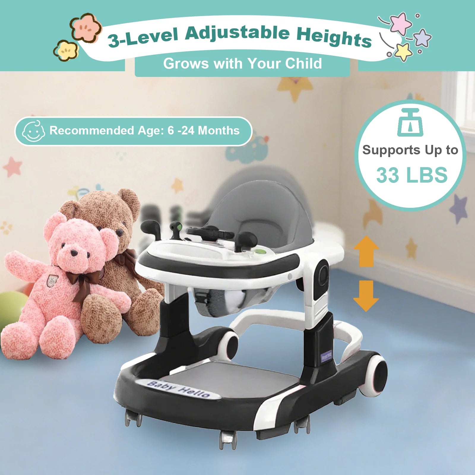 2025 Multifunctional Baby Walker With Sunshade and Seat Kids Anti-Rollover Adjustable Music Stroller Mother Baby Supplies Toys