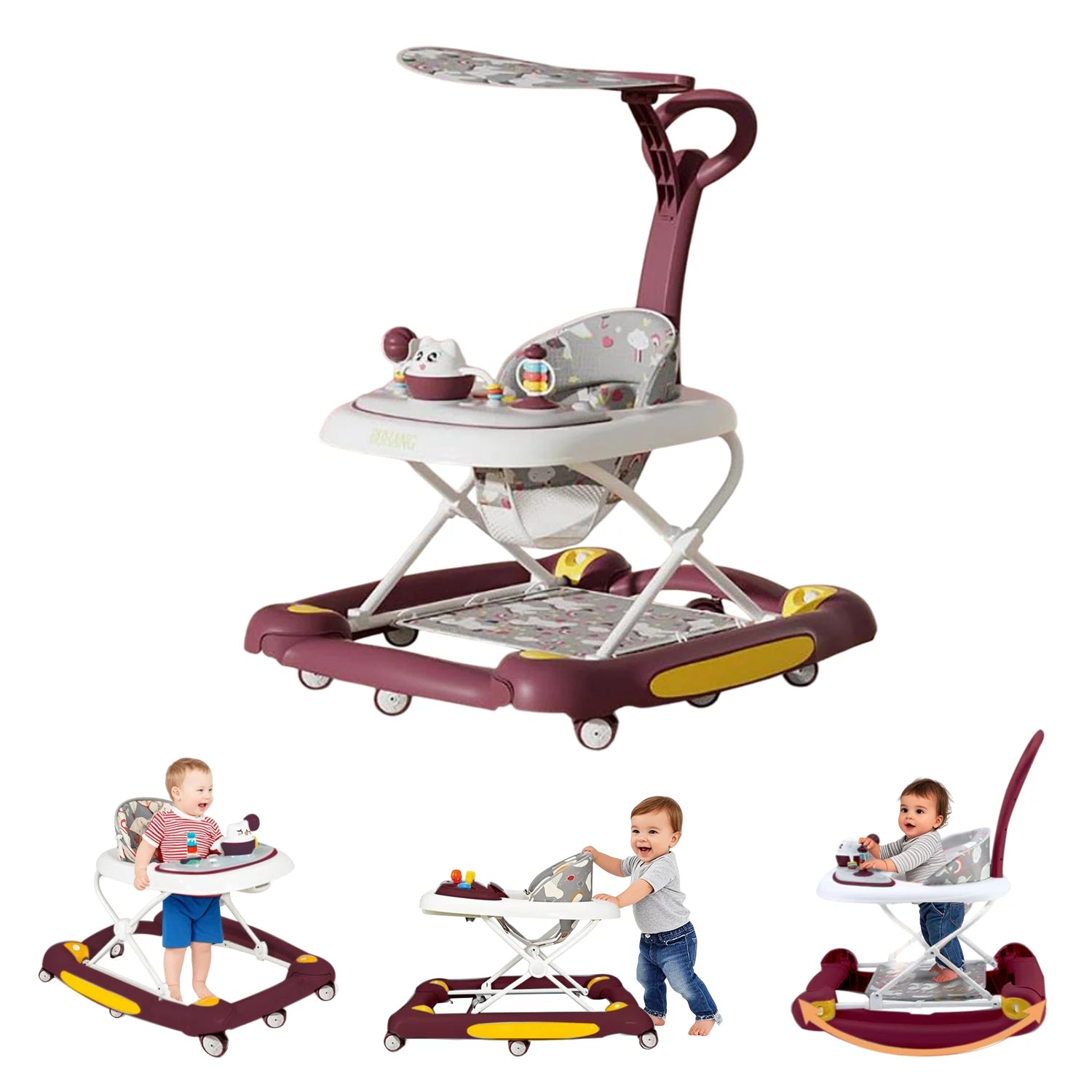 Baby Multi-Functional Comfortable Walker With Awning Anti-Rollover Baby Walker Can Sit Adjust And Shake The Walker For Boy Girls